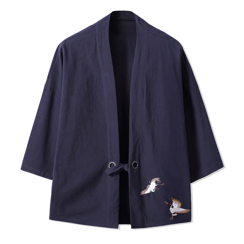 Giacche da uomo Kimono Cardigan Stile giapponese Uomo Samurai Haori Abbigliamento Gru Ricamo Tradizionale vintage Yukata Abbigliamento asiatico Uomo 221121