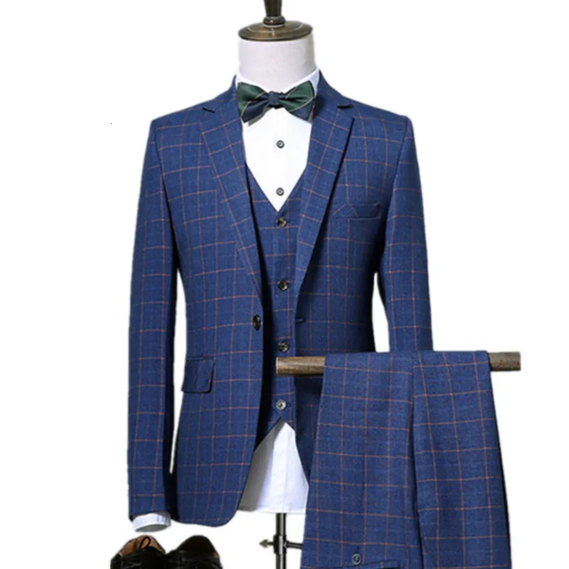 Campi da uomo Blazer Pantaloni set di gilet set primaverili casual affari casual business plaid da 3 pezzi giacca cappotto 221121