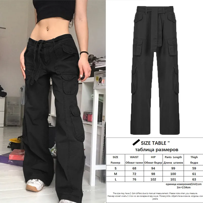 Pantaloni da donna Capris Casual Cargo Vita bassa Vintage Grigio allentato Streetwear Jeans larghi Donna Oversize High Street Sexy Pantaloni dritti Y2K 221121