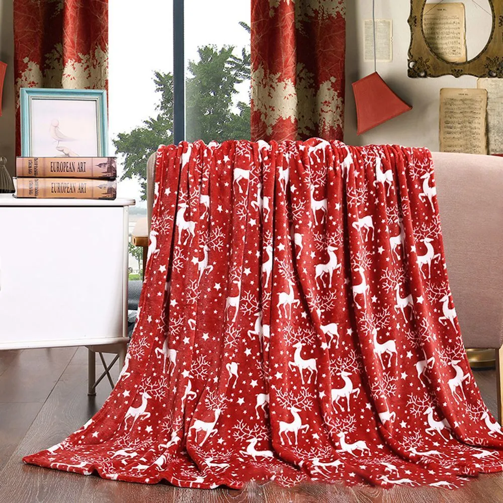 Couverture de noël en flanelle d'élan, pour lits, Double couche, confort d'hiver, en coton, polaire de corail, décorative, 221119