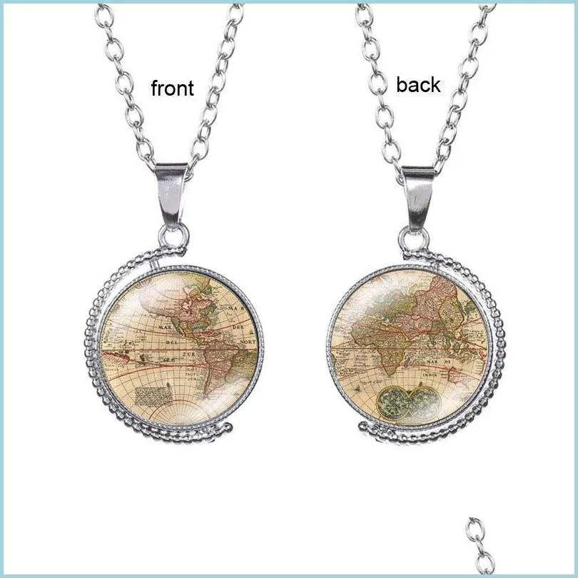 Collane a pendente mappa del mondo time time gemma collana doppia vetro cabochono collane a pendente rotabile catena di donne donne fas dh4rm