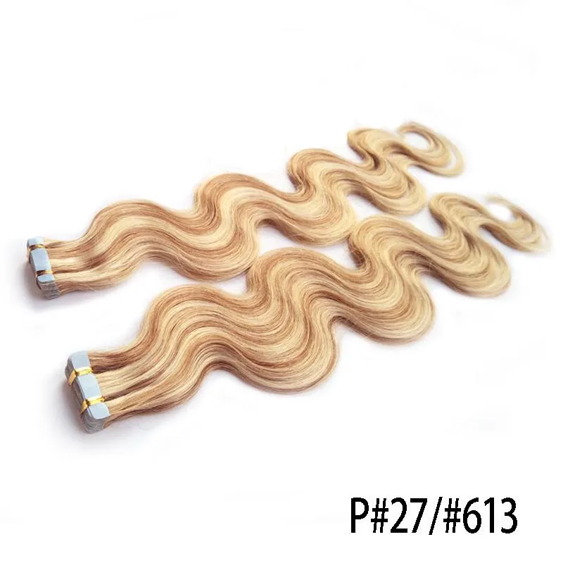 Piano Color Tape i mänskliga hårförlängningar anpassade av VIP -kunder 27/613 Body Wave Hot High 100g/Lot 26 tum