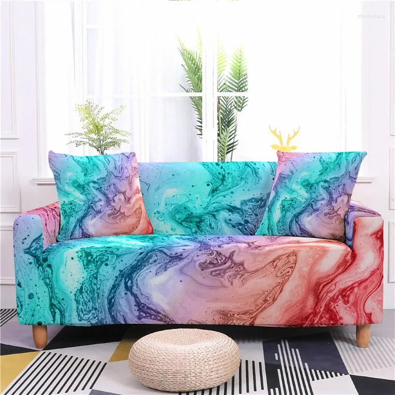 Chair Covers Colorful Thread Marble Pattern Printing Simple Elastic Sofa Cover 1-4 Seat Living Room SofaCover Furniture Decoration