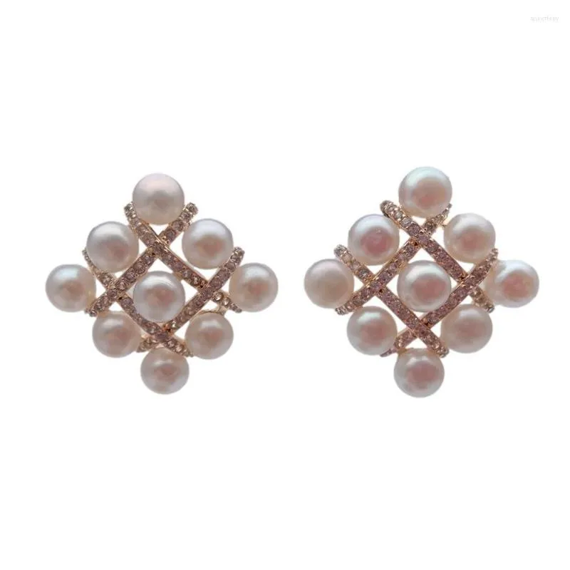 Stud Earrings KKGEM 21mm Natural Freshwater White Pearl Cz Pave Gold Plated For Women Gift