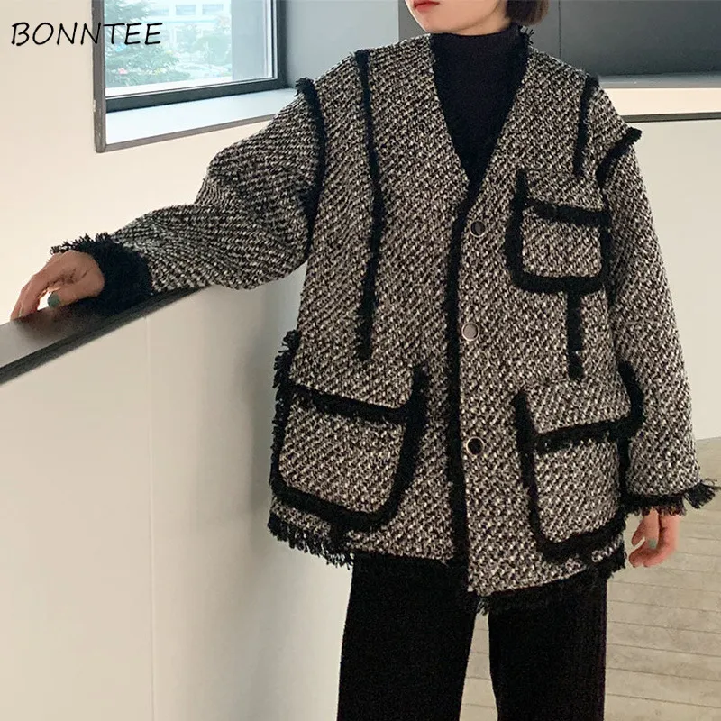 Women Blend Korean Sweet Style Stylish Elegant All match Design College Harajuku Soft Ladies Clothing Retro Plaid 221119