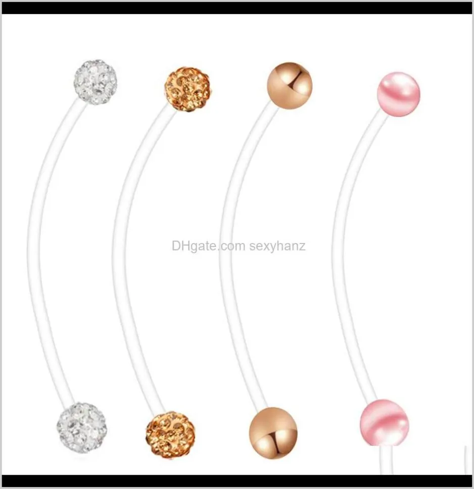 Entrega de campana 2021 Bot￳n de anillo de ombligo de embarazo Bioplast anillos de vientre largos Mezcla de joyas de perforaci￳n de cuerpo 4 Estilos 80pcs 5696141
