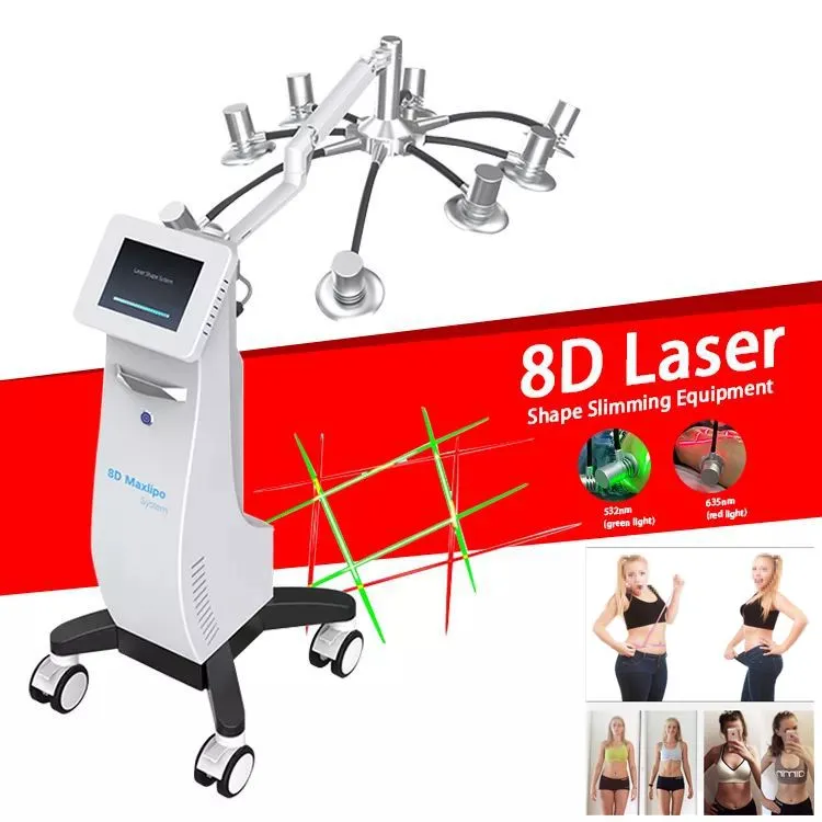 8D Lipolaser Lipo Laser Slimming Machine Comprimento de onda dupla 635nm 532nm Verde Red Color Lipolazer Corpo de contorno Máquina de redução de gordura