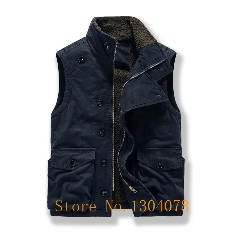 Mens Military Vest Thick Warm Fleece Sleeveless Jacket With Stand