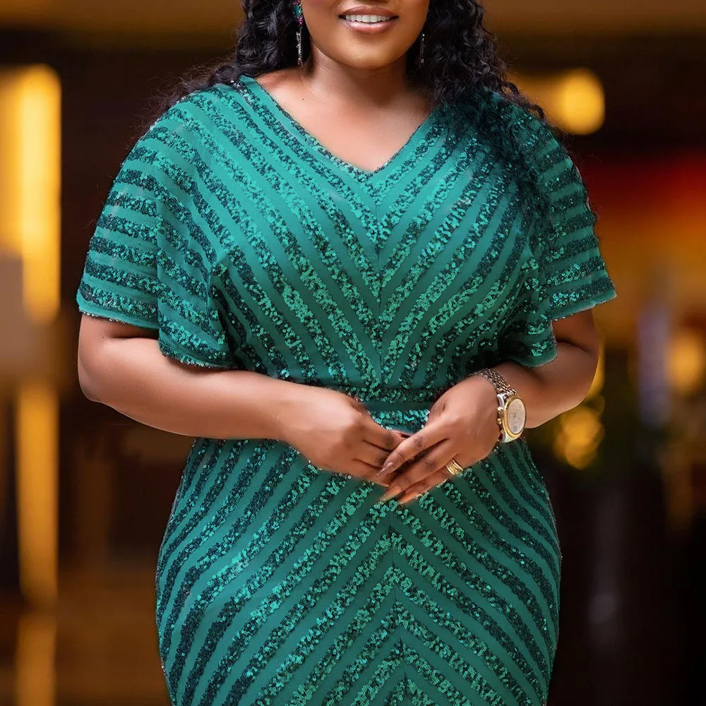 Green Sequin Diamond Party Evening Dress For Plus Size Women