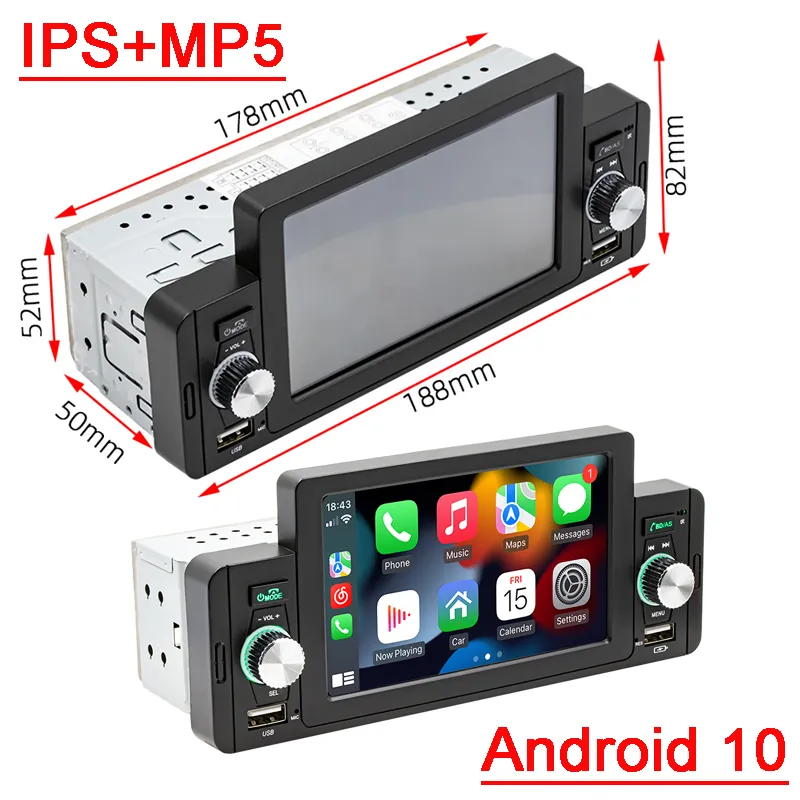 Single Din 5in Android Auto Radio Car Stereo MP5 Player Mirror Link BT  Carplay