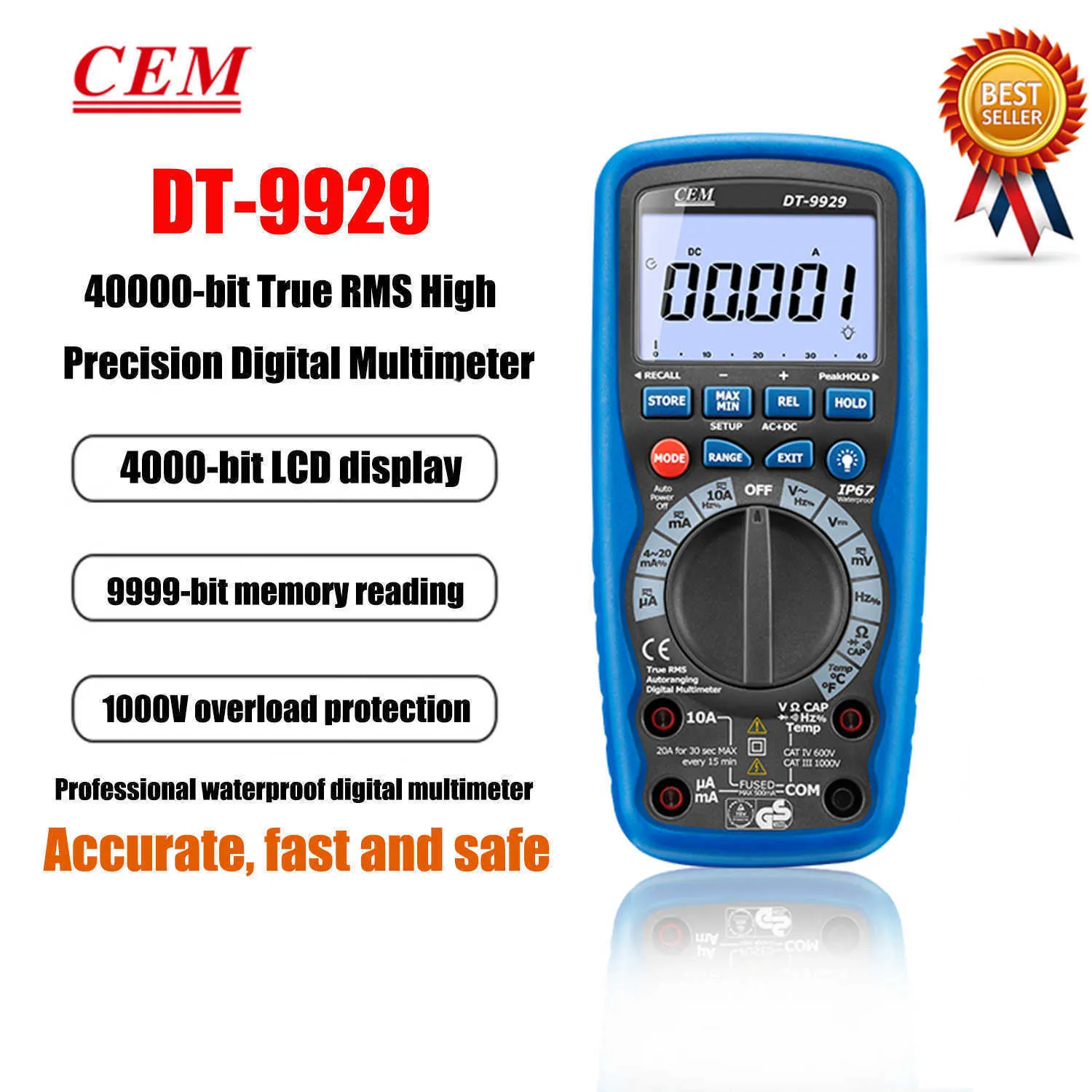 CEM DT-9929電気デジタルマルチメーター自動範囲電流電圧抵抗テスト4000ビット過負荷保護真のRMS。
