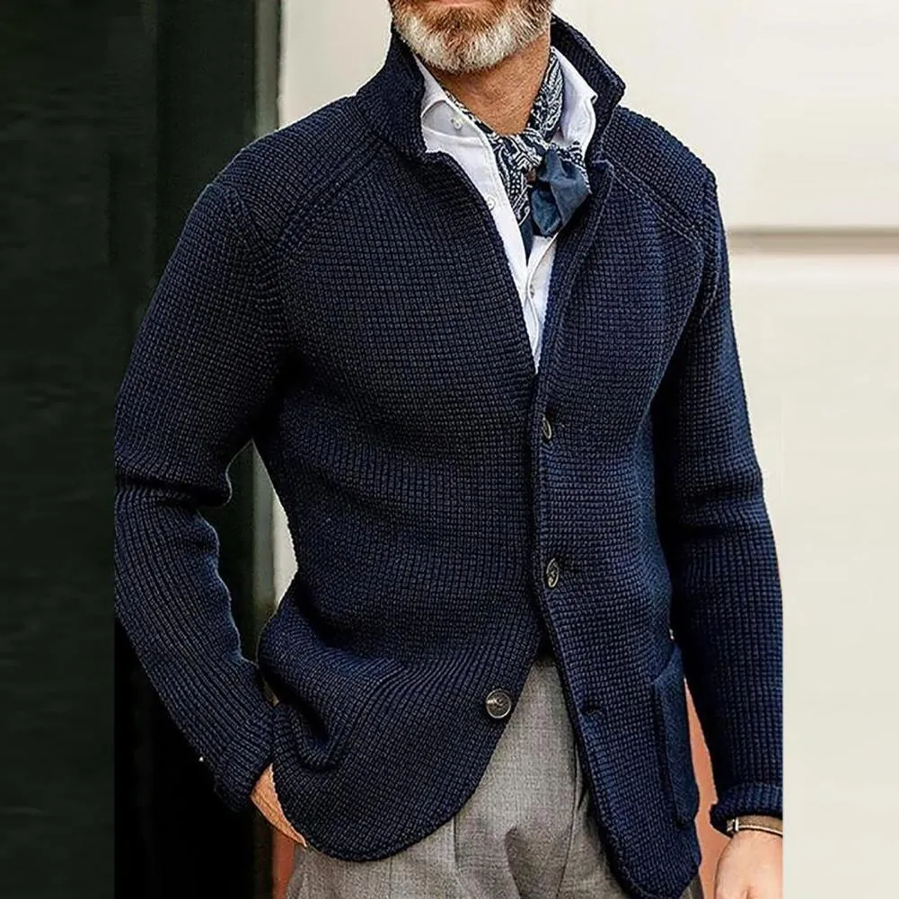 Jackets masculinos Casaco masculino Colar de cor sólida Capacão de suéter de suéter de espessura solteira Cardigã casual de manga longa para a primavera outono 221121