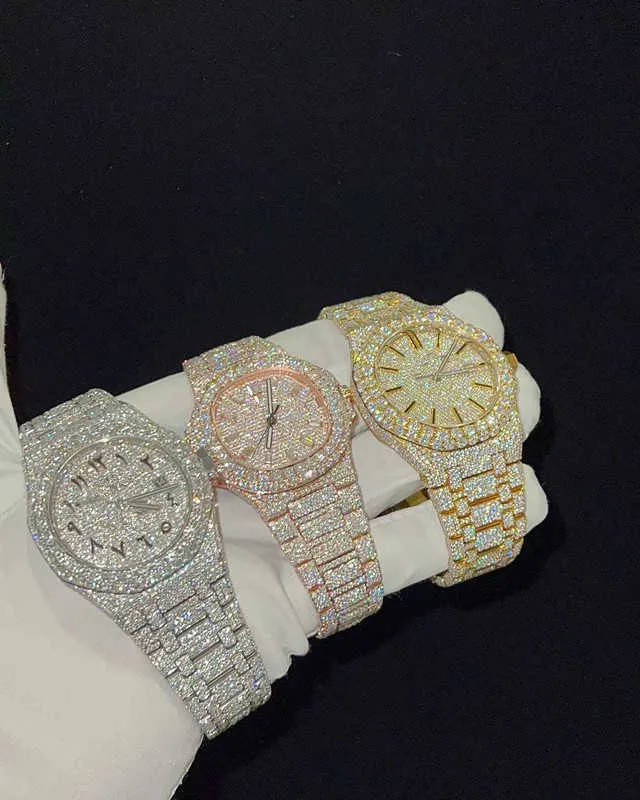 Начатые часы Mens Luxury Watch Автоматические vvs1 iced watch for men jove fomens watch мужчина montre homme diamond watch.