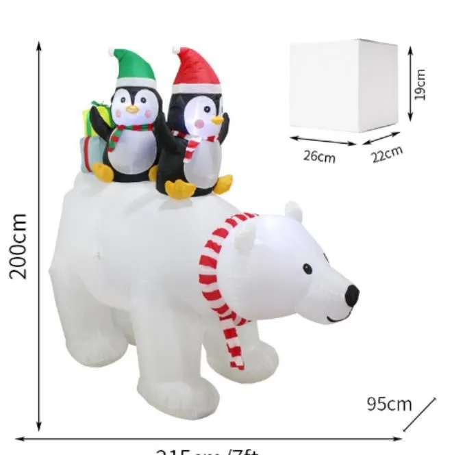 Julfest dekorationshändelse glödande uppblåsbar jultomten isbjörn pingvinprydnader välkomna leksak 7ft med lätt p1121197r