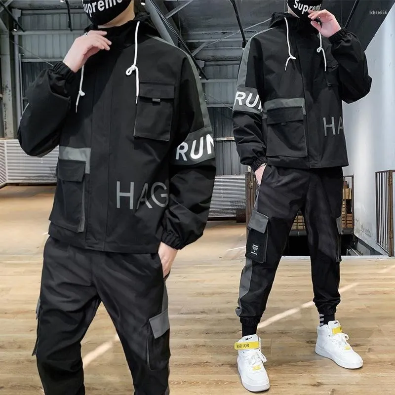 Survêtements pour hommes Harajuku 2 pièces Ensemble Hommes Vêtements de mode Japon Style Printemps et Automne Tenues Ensembles Léger Plus Taille 8251w