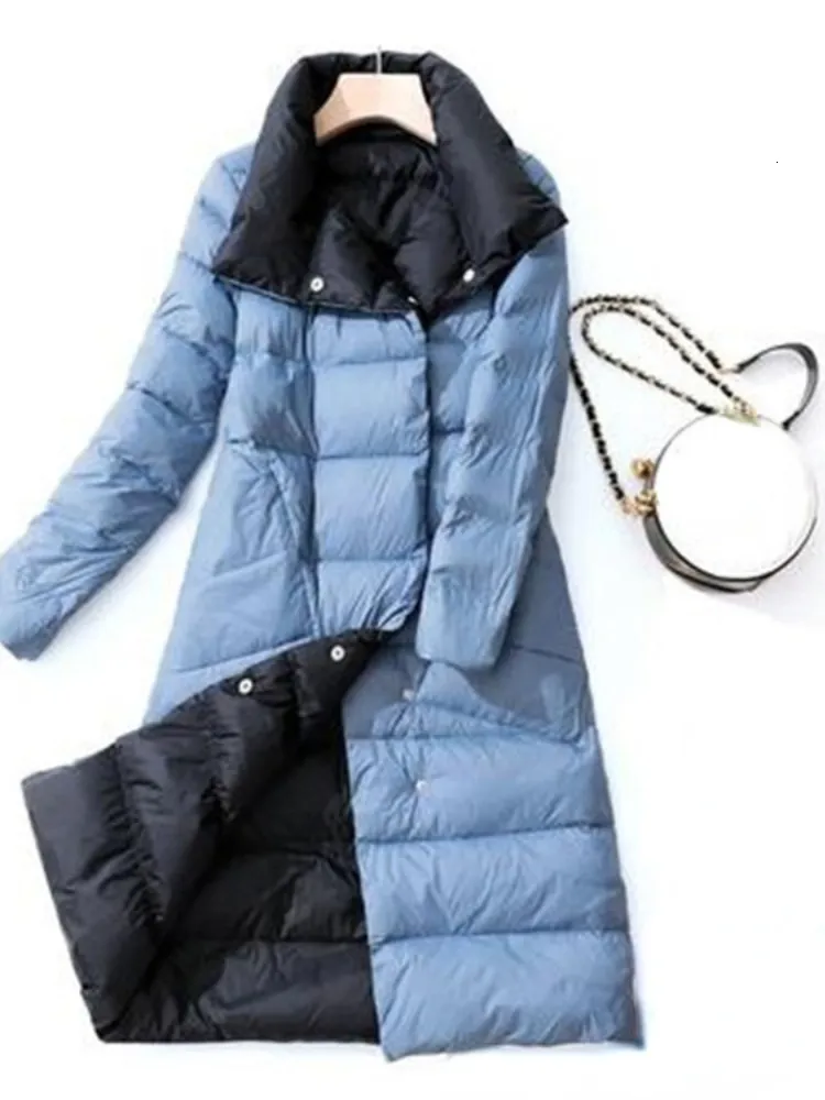 Piumino da donna Parka invernale Donna Parka Double Face Giacca lunga Dolcevita Anatra bianca Monopetto Capispalla caldo 221121