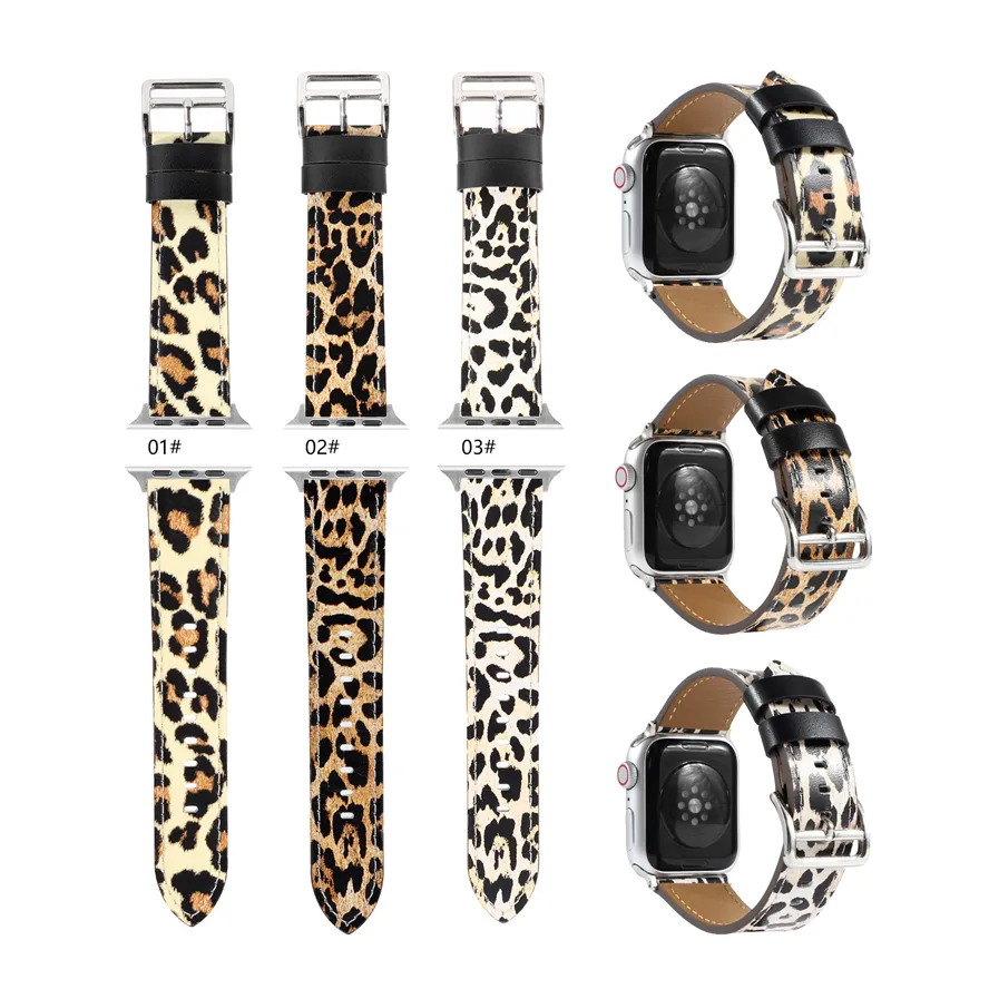 الأشرطة الذكية جلدية Leopard Leopard Print Strap Watchband Bracelet Band Fit IT IWatch Series 8 Ultra 7 6 SE 5 4 3 for Apple Watch 38 42 41 44 45mm wristband
