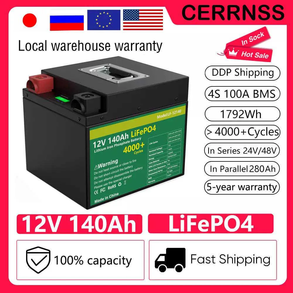 12V 100AH 140AH LiFePO4 Batterie Grand A Cellules Lithium Fer Phosphate Bulit-in BMS Batterie Rechargeable Pour Bateau Moteur Solaire