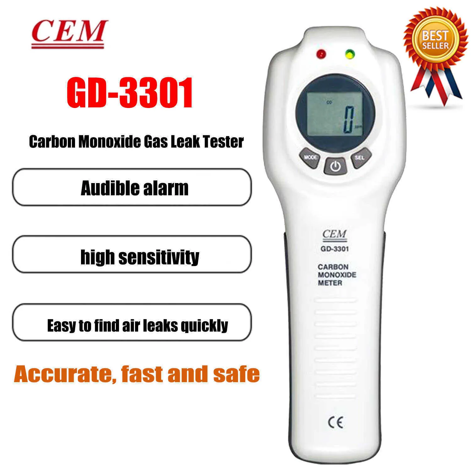 Analyseur de monoxyde de carbone CEM GD-3301 Testeurs de gaz Détecteur de monoxyde de carbone Détecteur de fuite de gaz Détecteur de fuite de CO Réponse rapide