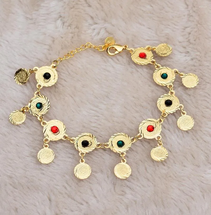 Braccialetti a maglie Braccialetti Arabi Etnici Girly Moneta Color Oro Fresco con Pietra Donna Dubai Bracciale Gioielli Regali Africani