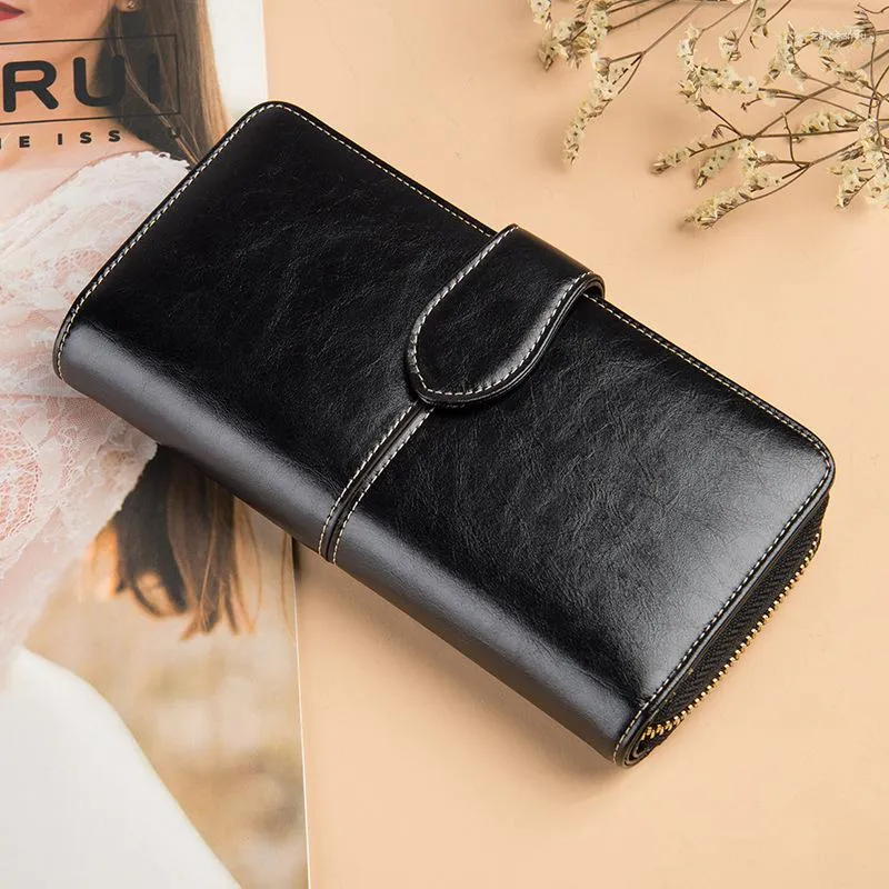 Luxury Genuine Leather Womens Wallet With Magic Zipper Money Purse