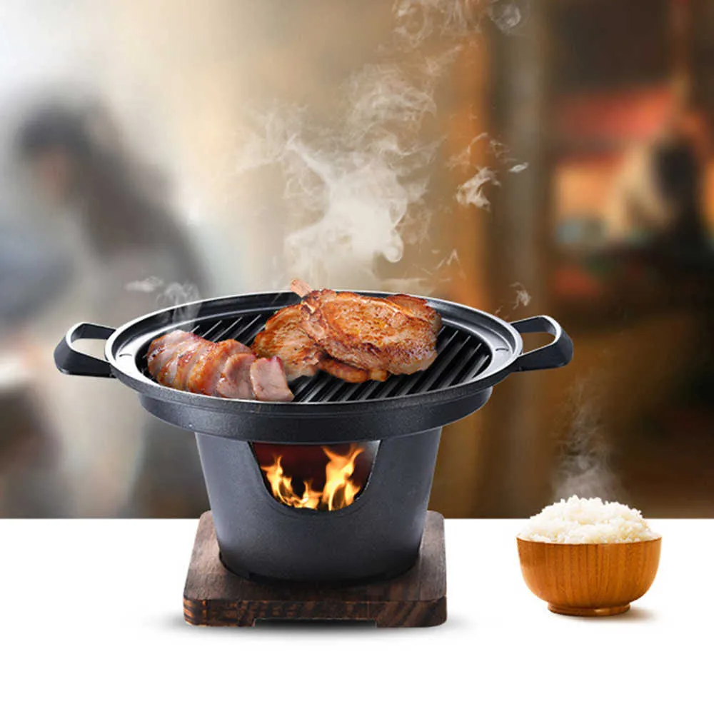 Mini BBQ Grill stufa ad alcool casa Barbecue senza fumo griglia