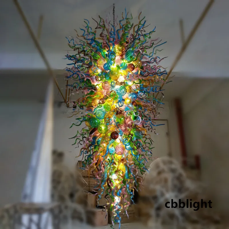 Modern Crystal Chandeliers Lamps Multi Color 48x96 Inches Handmade Blown Glass Chandelier Light Borosilicate Murano Style Glass Cone Shape Handicraft LR1175