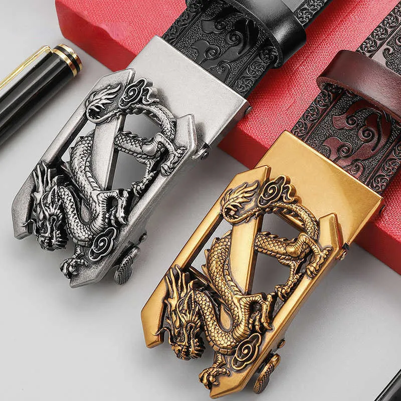 Premium Leather Belt with Z Buckle - Retro Carved Design