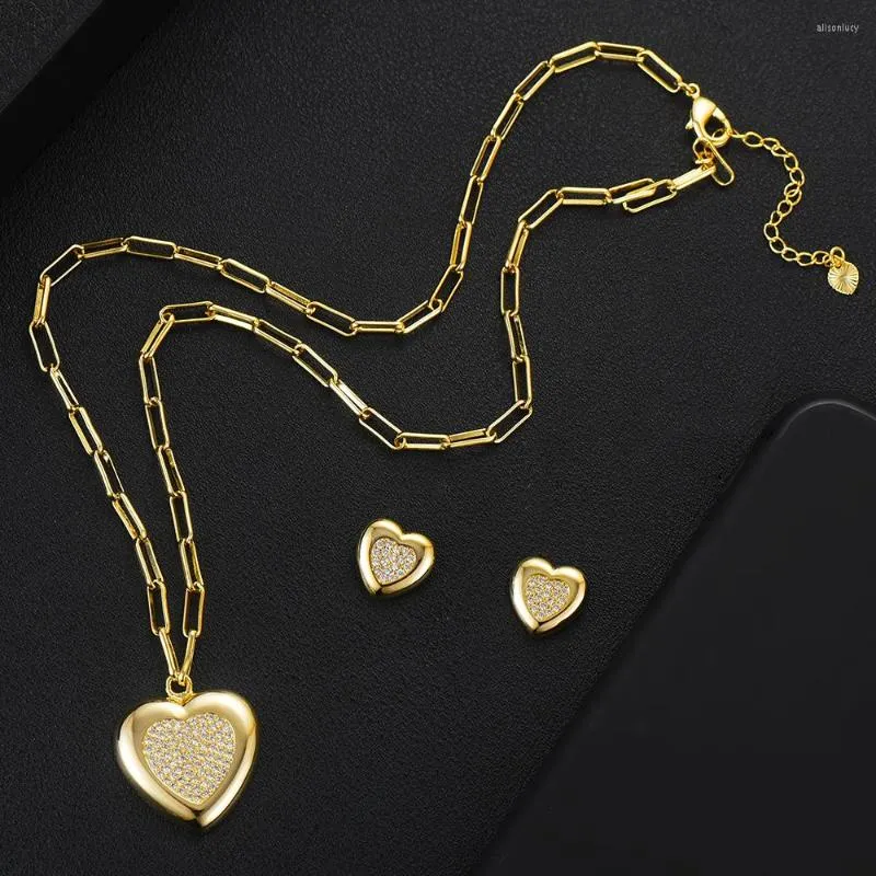 Halsband ￶rh￤ngen set Missvikki lyx Nigeria 2st Gold Heart Zirconia for Women Party Dubai CZ Wedding Jewelry