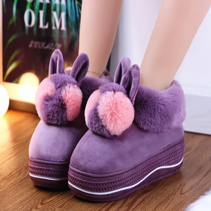 Pantofola Inverno Donna Home Pantofole pelose Concise Soft Peluche Scivoli Casa Orecchie di coniglio Scarpe con plateau calde Coppie Chiuse Cotone 221121