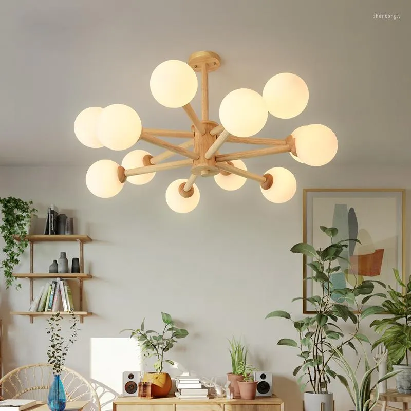 Kroonluchters woonkamer led kroonluchter houten moderne plafond ophangende lamp voor slaapkamer hal keuken indoor verlichting witte glazen bal decoreren