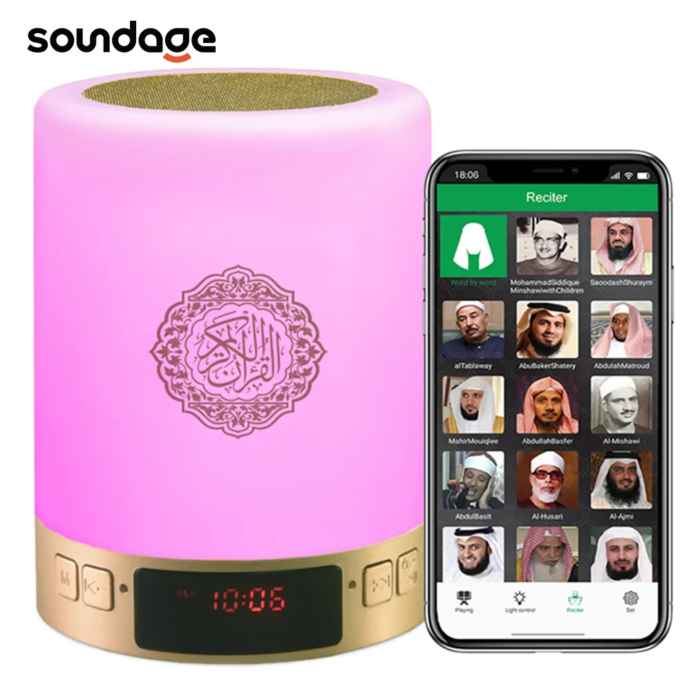 Haut-parleurs portables Soundage Azan Islamic Coran Conférencier Night Light Mp3 App Control Coran Player Player avec 16g Memory Carte Veilleuse Coranique 221119