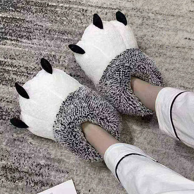 Cotton Slippers Ladies Plush Shoes Sliders J220716 Cartoon Bear Paw Design Home Fur Gray Warm One Size Fluffy Girls Fun