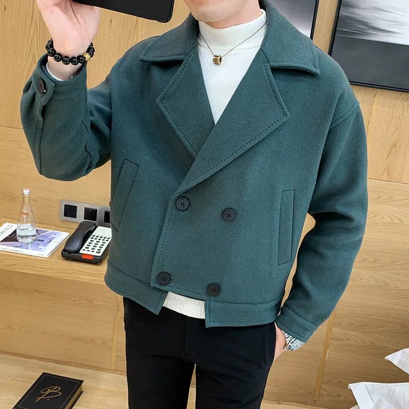Korean Style Men's Double-Breasted Tweed Windbreaker Korean Style Men's Double-Breasted Tweed Windbreaker