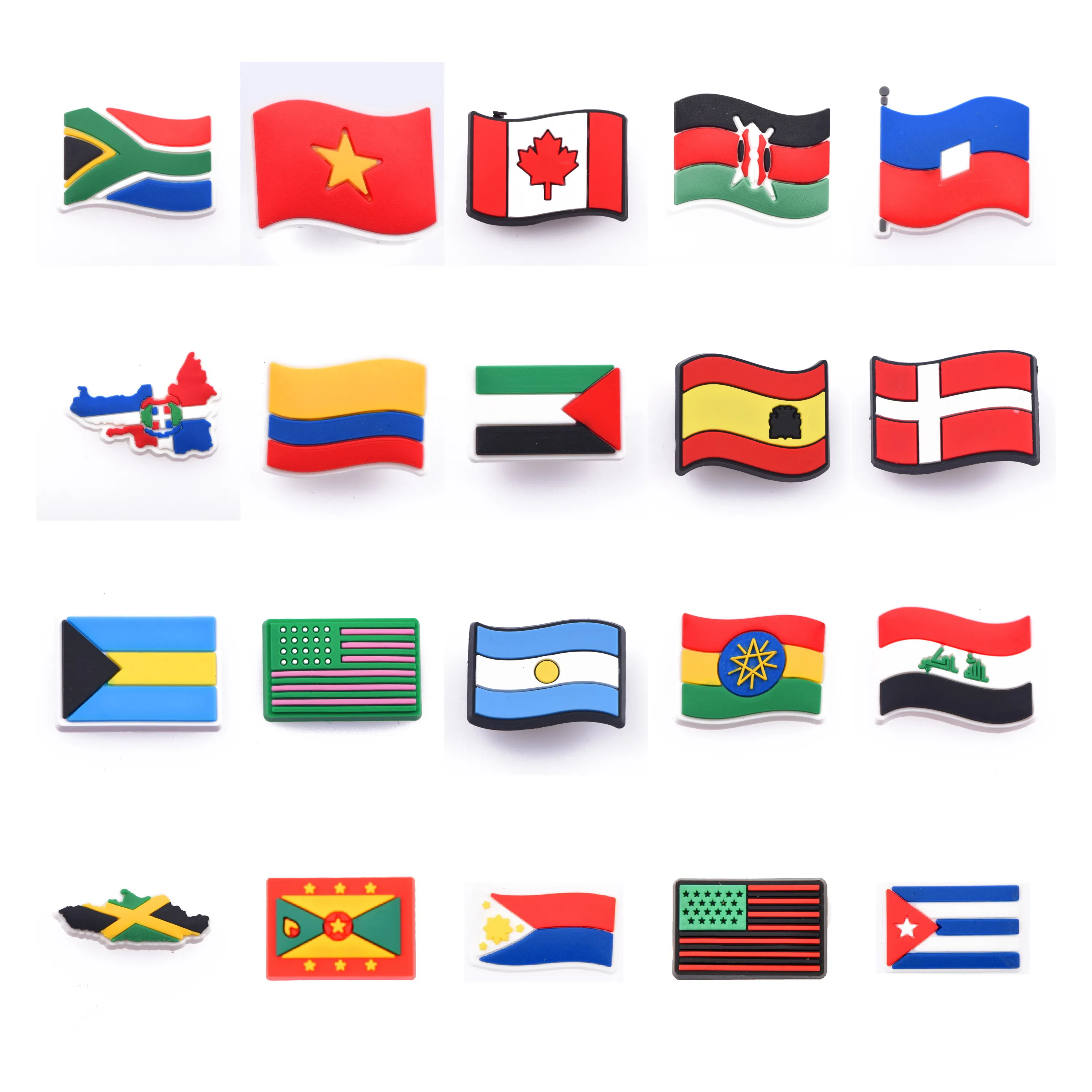 Amuletos de sapatos de crochê com bandeiras do mundo para presente Amuletos de sapatos de bandeira internacional para atacado com pinos de sapatos de bandeira mexicana para decoração de sandália