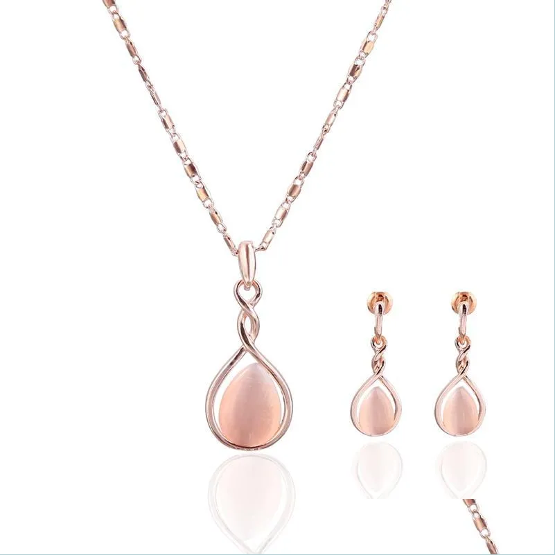 Set di gioielli da sposa Opale Set da 2 pezzi Collana e orecchini da sposa Gioielli da sposa Sposa Regalo da damigella d'onore 12 pezzi Set di consegne a goccia Dhxj3