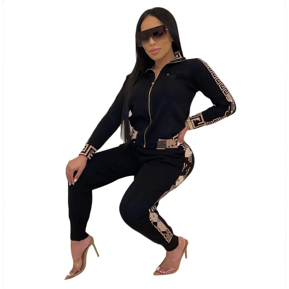 2024 Designer Brand Women Tracksuits 2-delige set afdrukken Jogging jogging jasbroek lange mouw outfits staan ​​kraag zweetdoek streetwear herfst winterkleding 9009-8