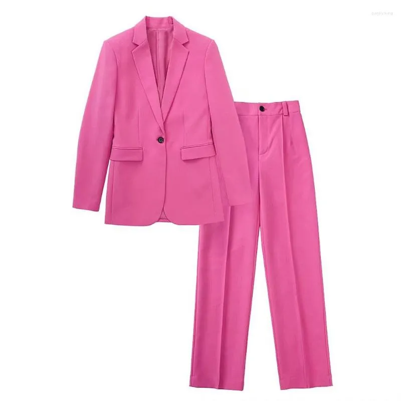 レディースツーピースパンツ女性用服2022ファッションソリッドカラースリムスーツジャケット気質女性シックブレザーハイウエストズボン