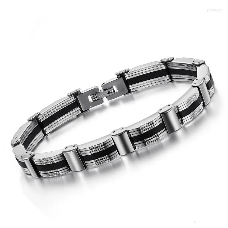 Charm Bracelets Cool Silver & Black Stainless Steel Embedded Bangles Fashion Men Jewelry Korean Man Bracelet Bangle GS627