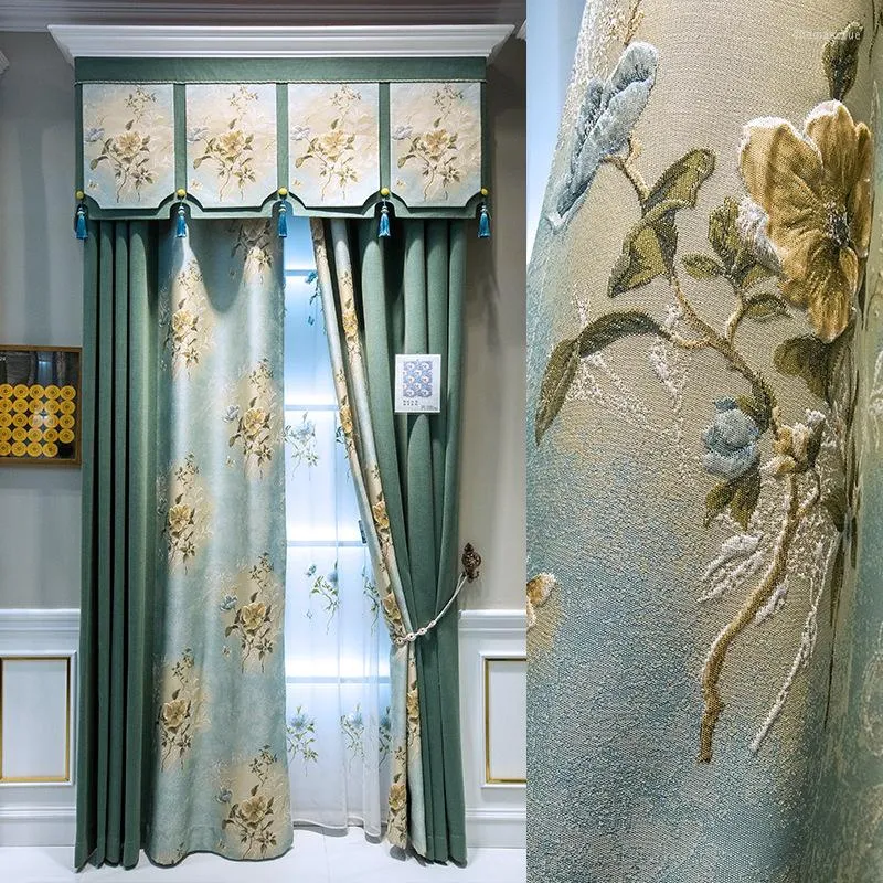 Gordijnkampioenen Elysees Blue reliëf Jacquard Europese high-end villa gordijnen voor woonkamer