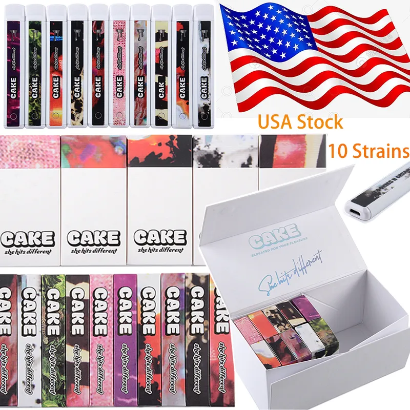 USA Stock 10 saveurs g￢teau rechargeable E Cigarette Disposable Vape Pen 1ml 280mAh CARTRIDGES VAPE VIDES PODS PODS CARTAUX KITS AVEC EMBORD