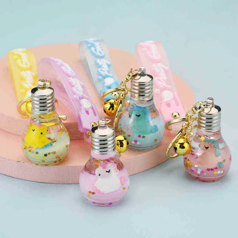 Keychains Cute Cartoon Creative PVC Leather Rope Acrylic Into The Oil Light Bulb Keychain Men and Women Car Bag Keychain Jewelry Gift T220909