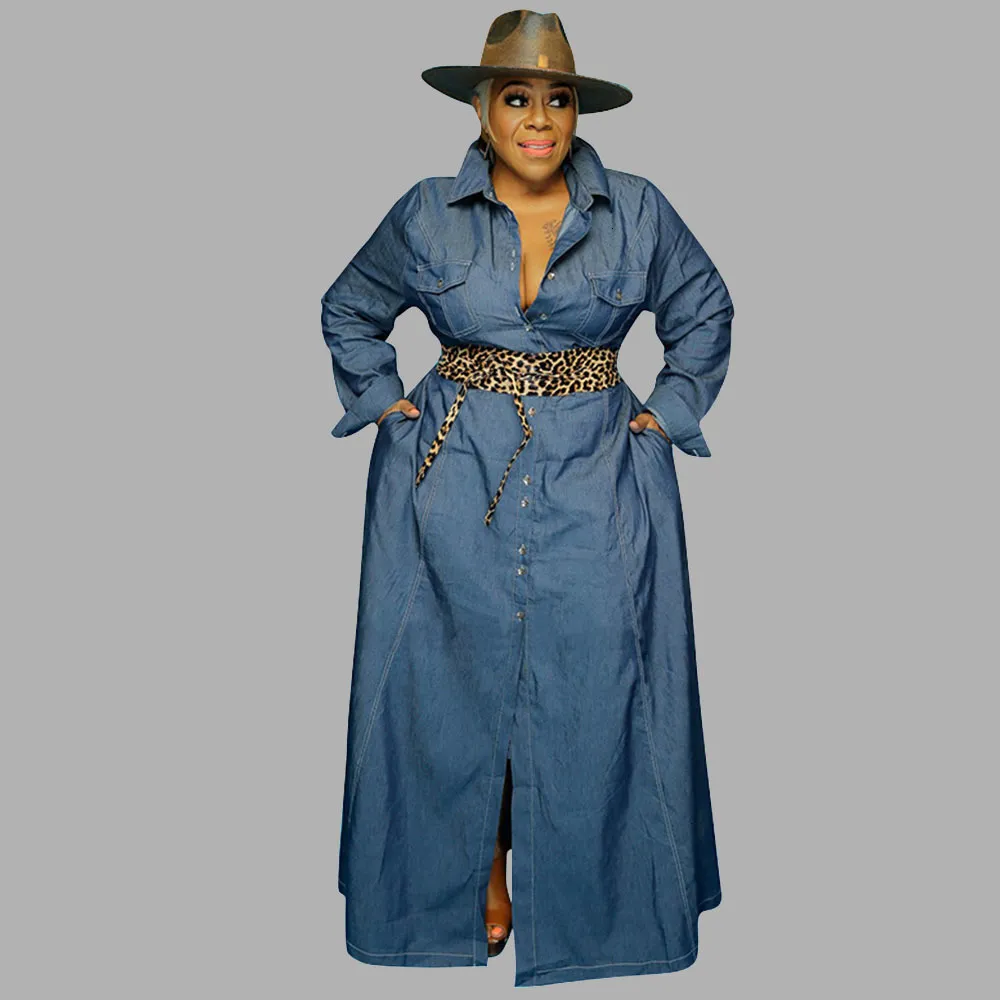 Plus Size Denim Dress Fall Clothes Maxi Dresses For Women Turn Down Collar  Casual Long Sleeve Dress Plus Size Women Denim Dress Wholesale Drop 221121  From Long01, $30.3