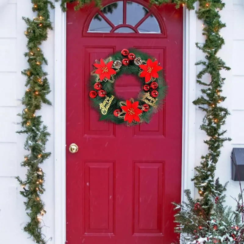 Couronne de fleurs décoratives de noël, aiguille de pin artificielle avec boules et cônes, décor de porte d'entrée de Festival d'hiver