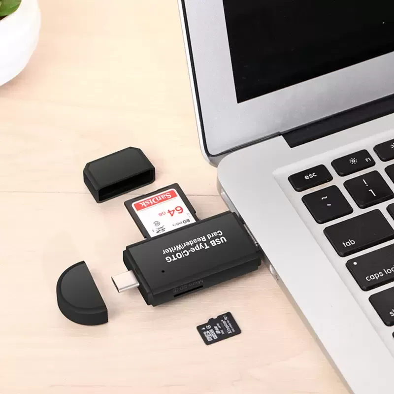 YC320 USB-C Smart Memory Card Reader 3 In 1 USB 2.0 TF/Mirco SD Type C OTG Flash Drive Cardreader Adapter