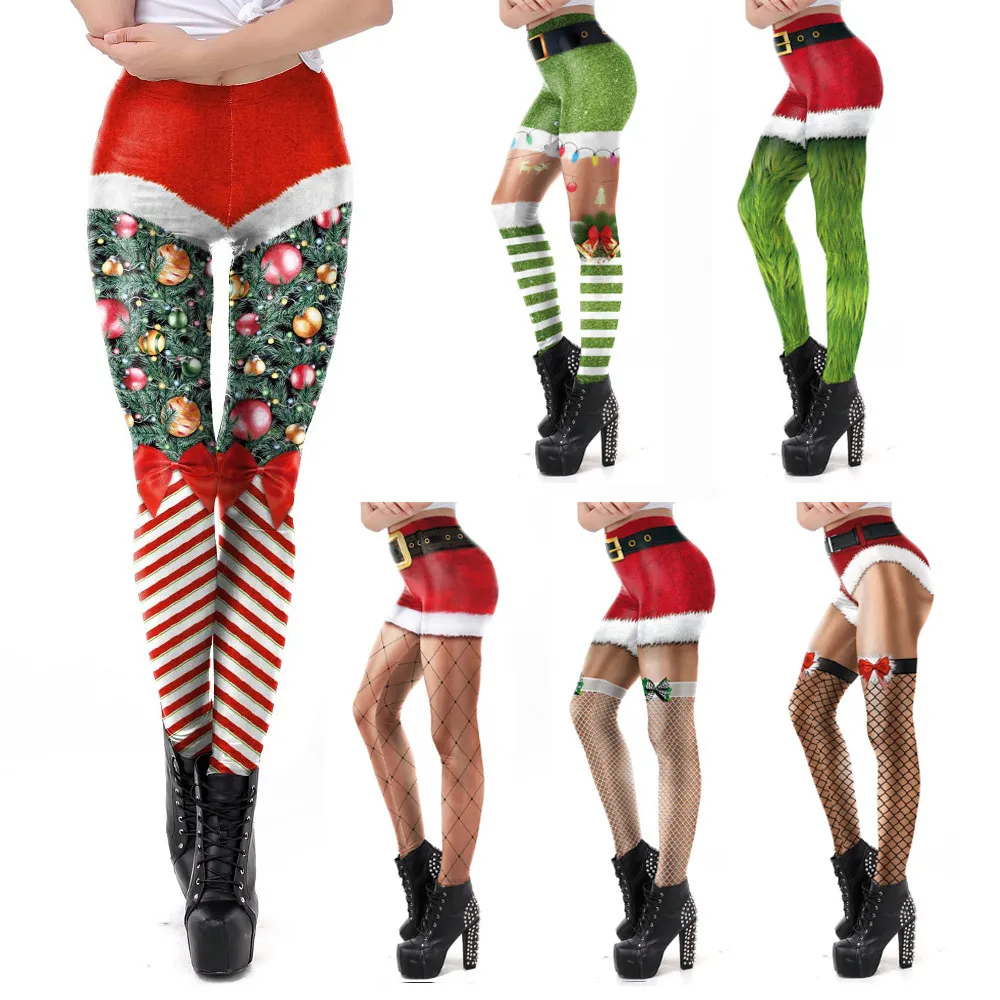 Womens Leggings VIP FASHION Christmas Belt Gift Autunno Inverno Festival Legging Plus Size Donna 3D Stripe Sexy Vita alta Leggins skinny 221121