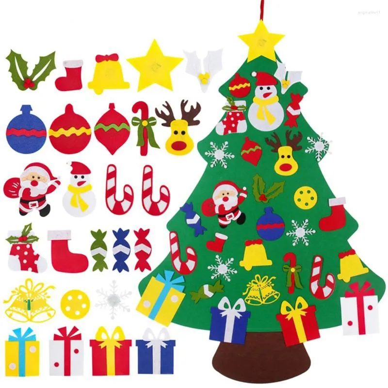 Christmas Decorations DIY Felt Tree Set Kid Xmas Activity Board With Ornaments Home Room Door Wall Hanging Decoration