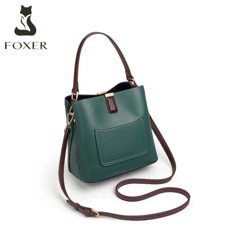 designer bag FOXER Split Leather Bags Bucket Lady Crossbody Shoulder s for Women Messenger Bag High Quality Stylish Handbag Elegant Totes
