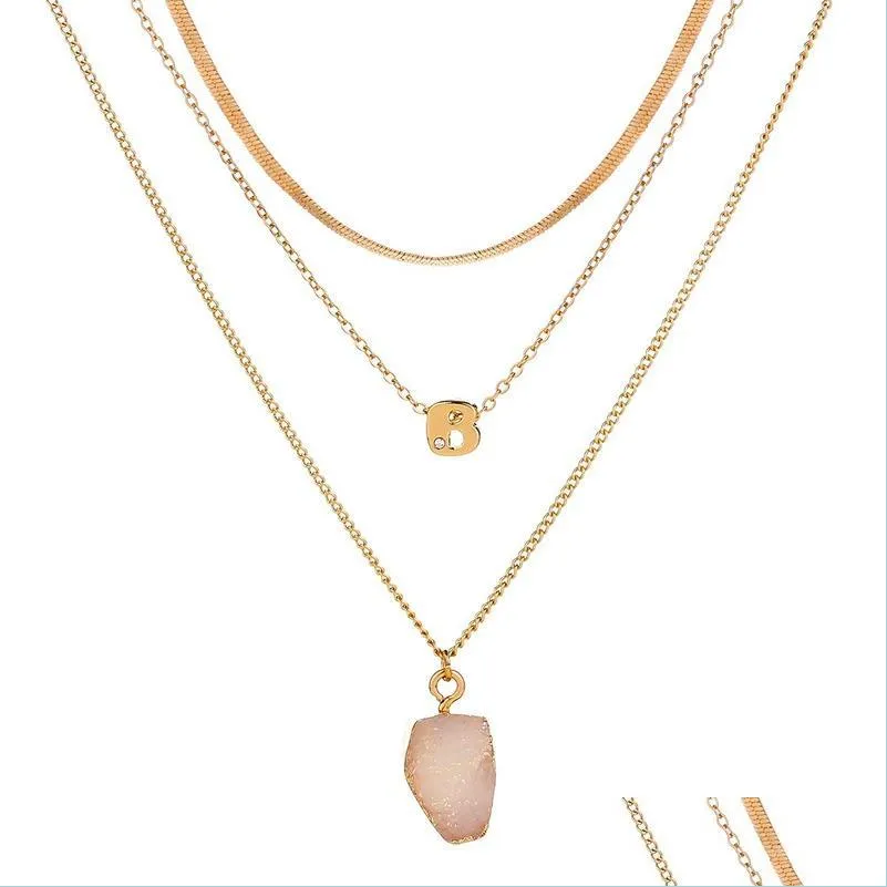 Collane con ciondolo Irregar Crystal Collana con ciondolo drusa Catene d'oro Collane multistrato Girocollo Gioielli moda donna Drop Delivery Pe Dhpwa