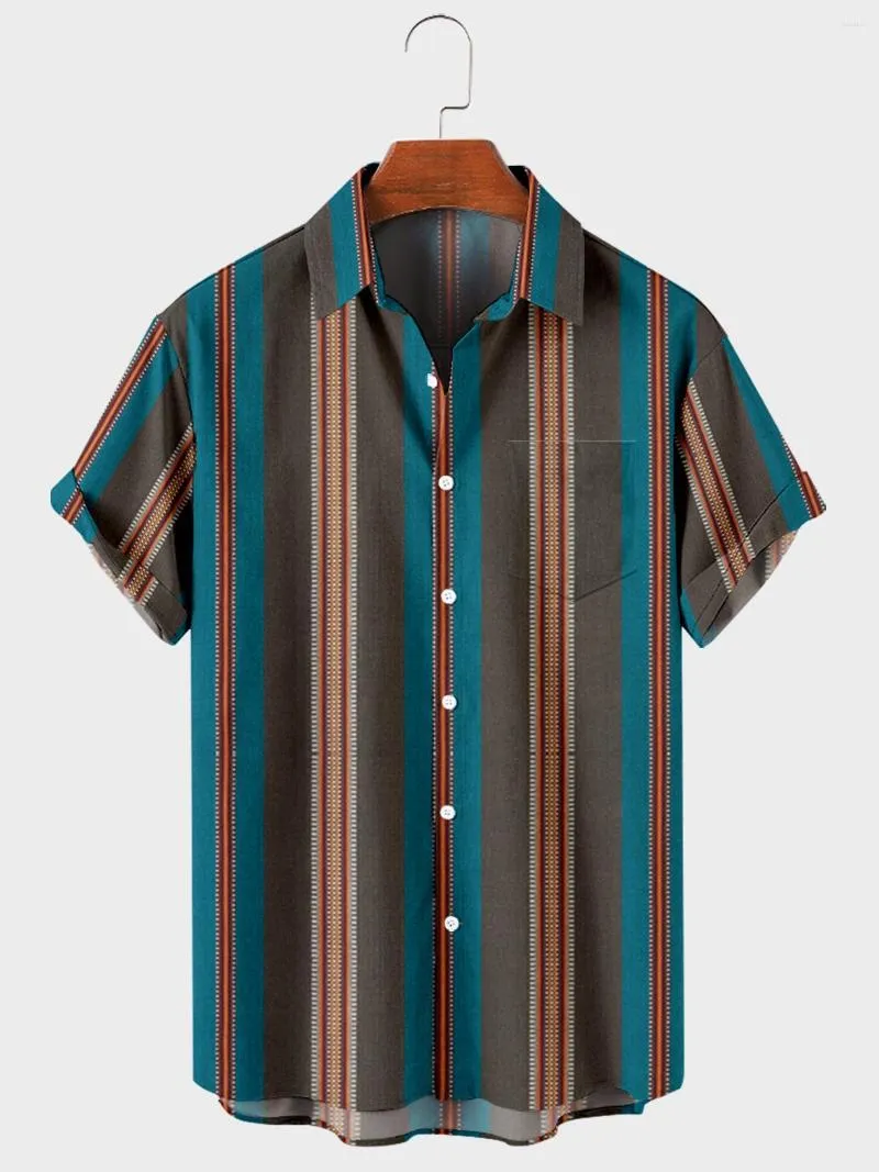 Erkekler Sıradan Gömlekler 2022 Erkek Trendi Harajuku İlkbahar/Yaz Prizmatik Desen Gömlek Kısa Kol Göğüs Cep Tasarım Moda Baskı